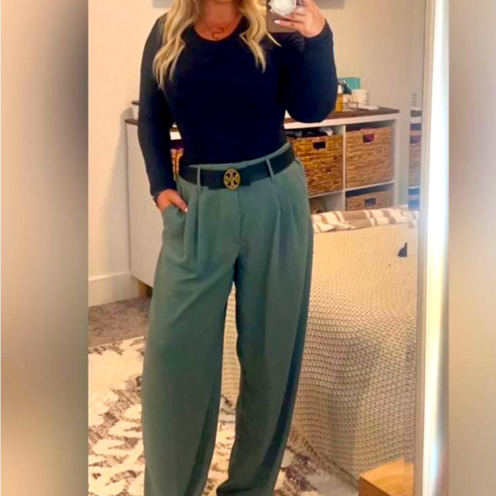 Sage Green Wide Leg Dress Pants